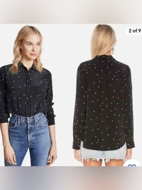Rails Twinkle Kate star print black 100% silk blouse Shirt Size Small